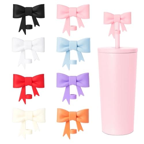 YAYAYOUNG 8 Pcs 8mm Classic Bow Straw Covers Cap Toppers Compatible with Stanley Tumbler Cups,Reusable Cute Silicone StrawTips Lids Protectors for Reusable DrinkingStraw,StrawAccessories