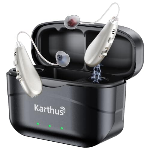 Karthus Hearing Aids, Rechargeable Hearing Aids for Seniors with Hearing Loss, Noise Cancelling & Clear Sound, Comfort & Invisible, 100H Battery Life, 7 Volume Levels, One-Button Operation, Gra Silver