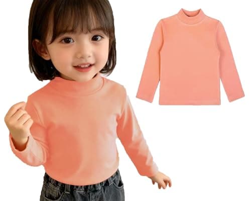 Vagefun Toddler Boys Girls Long Sleeve Shirt Fleece Elastic Mock Turtleneck Shirts Soft Lightweight Basic Tee for Kids 3T-10Y