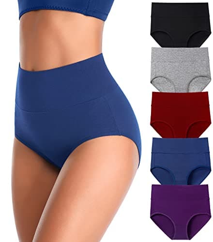 K-CHEONY Women's Cotton Underwear High Waisted Tummy Control Full Coverage Panties Postpartum Briefs Multipack Regular and Plus Size