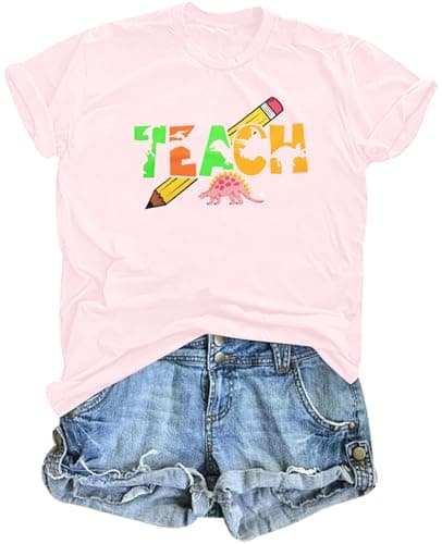 MYHALF Teacher Shirt Women Grammar Tshirt: Funny Dinasour Graphic T Shirt Teacher Gifts Kindergarten Teacher Life Tops