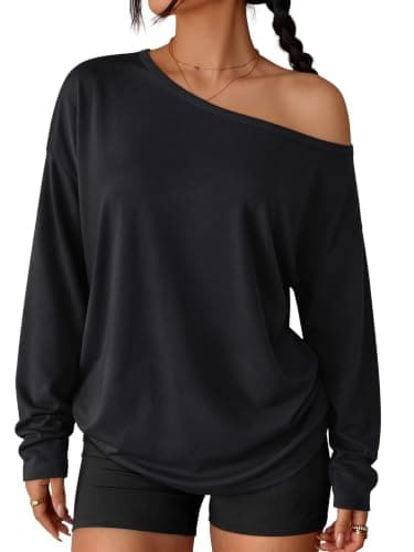 Trendy Queen Womens Off The Shoulder Oversized Tops Black L