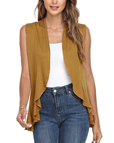 Xeoxarel Women's Plus Size Sleeveless Open Front Cardigan Vest, Tan 3XL