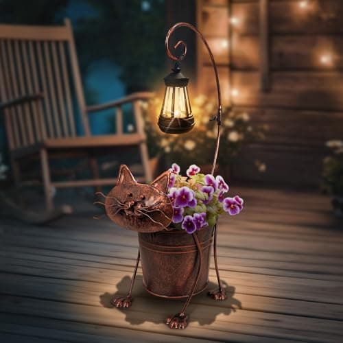 Cat Solar Light Planter Box,Garden Planters and Flower Pots Outdoor Decor