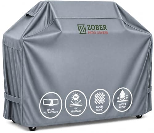 ZOBER Heavy Duty BBQ Grill Cover - 58 Inch Waterproof Double Layered Fits Weber Gas Grill Cover Charbroil Grill & Smoker - Gas Grill Covers w/Air Vents, Dual Handles - 600D Oxford Fabric, Gray
