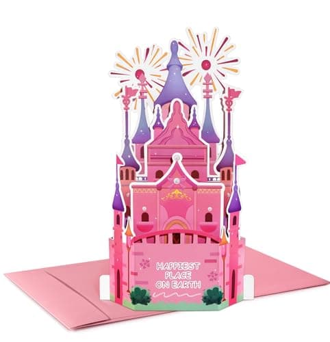 Coralogo Castle Pop Up Card for Girl - 3D Birthday Card with Envelope, Happiest Place On Earth, Cartoon Decor Gifts for Kids Daughter Sister Niece Women on Birthday Valentines All Occasion