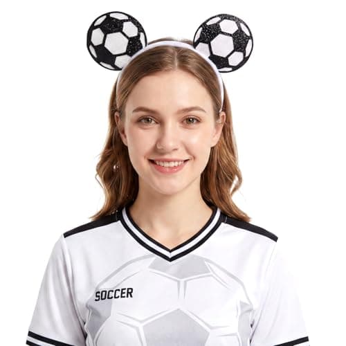 puwuto Soccer Headband for Women Men, Cute Hair Band with Two Football Ball Ears, Elastic Non-Slip Sports Headwear for This Year's World Cup 2026, Football Theme Party & Game Day
