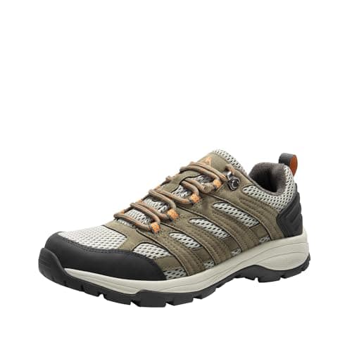 NORTIV 8 Women's Hiking Shoes Lightweight Breathable Mesh Walking Sneakers Outdoor Work Shoes Wander,Size 5,Khaki-Pu,SNHS222W