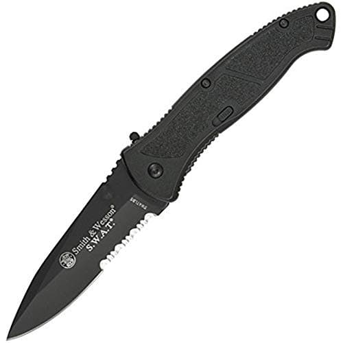 Smith & Wesson Large S.W.A.T. SWATLBS 8.5in S.S. Assisted Opening Knife with 3.7in Serrated Drop Point Blade and Aluminum Handle for Tactical, Survival and EDC