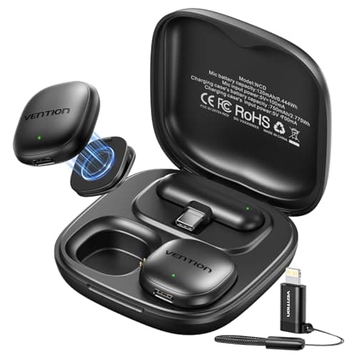 VENTION Mini Wireless Microphone for iPhone 17/16/15 Pro Max, USB C Bluetooth Microphone for Content Creators Ai Noise Cancelling Lavalier Mic with 24H Charging Case for Video Recording Vlogging