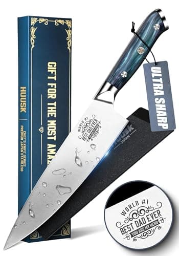 Huusk Fathers Day Gift Idea for Dad - 8" Chef Knife for Kitchen - Birthday Gift Idea for Dads - Best Dad Ever - Stainless Kitchen Knife with Resin Handle, Full Tang Cooking Knives