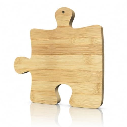 WEBEEDY Puzzle Shaped Bamboo Wood Cutting Board for Kitchen Decor, Wooden Decorative Serving Tray Charcuterie Chopping Board for Cheese, Fruit, Meat Birthday Christmas Housewarming Gift,13.4x13.3 inch
