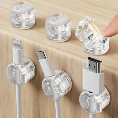6 Pack Locking Spring Cable Clips, Rotatable Cord Organizer with Secure Lock Design, Adhesive Cord Holder for Desk Home Office Car Wall Charger Cable Management, Clear