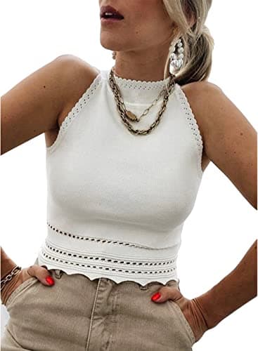 EVALESS Womens Tank Tops Summer Halter Corset Tube Racerback,White S