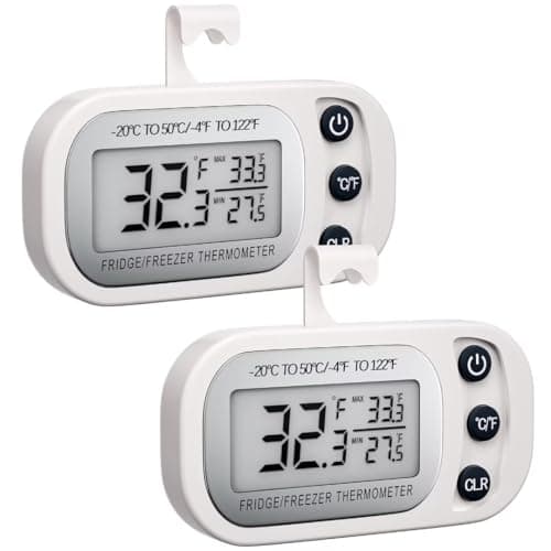 Digital Frigerator Thermometer, Waterproof Fridge and Freezer Thermometer 2 Pack, Fridge Temperature Monitor with Large LCD Screen, Stand and Magnetic Back, for Room,Kitchen-Black