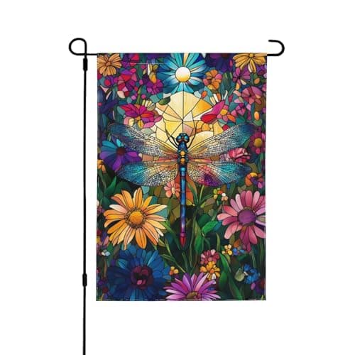 Dragonfly Flowers Garden Flag Vertical Double Sided Outdoor Yard Flags 12.5x18 Inch Burlap Banners for House Lawn