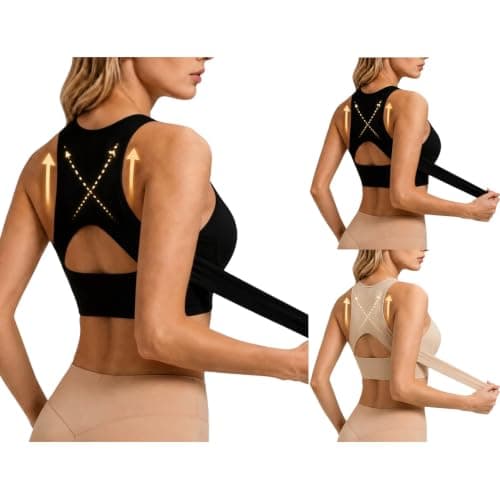 Posture Bras for Women Cross Back Front Closure Wireless Seamless Push Up