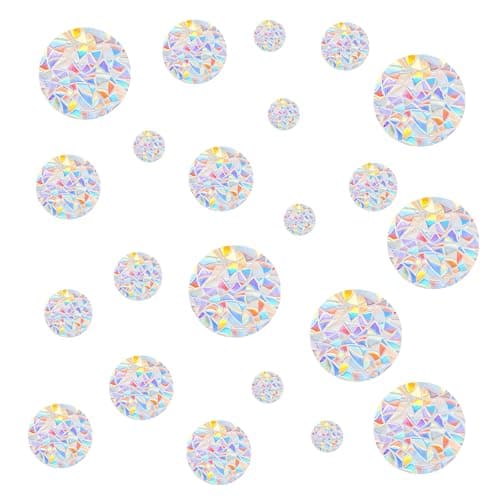 65 Pcs Bird Window Strike Prevention Circle Window Clings Anti-Collision Window Decals Round Non Adhesive Prismatic Vinyl Rainbow Clings Stickers Reusable For Protect Bird Strike Prevention Collisions