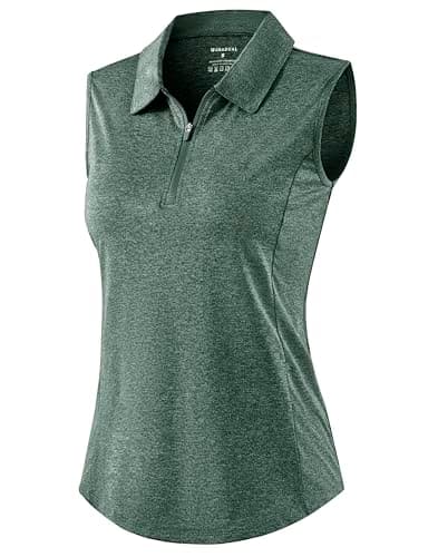 G Gradual Women's Golf Shirts Lightweight 1/4 Zip Collared Tank Top Sleeveless Polo Shirts for Tennis Pickleball Casual, Heather Grey Sage, M