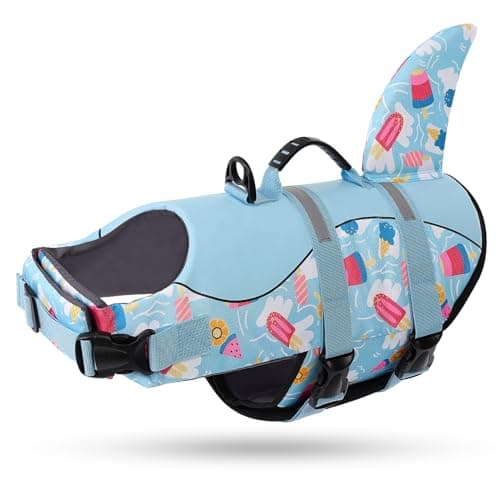 Queenmore Dog Life Jacket, Cute Shark Dog Life Vest for Swimming & Boating