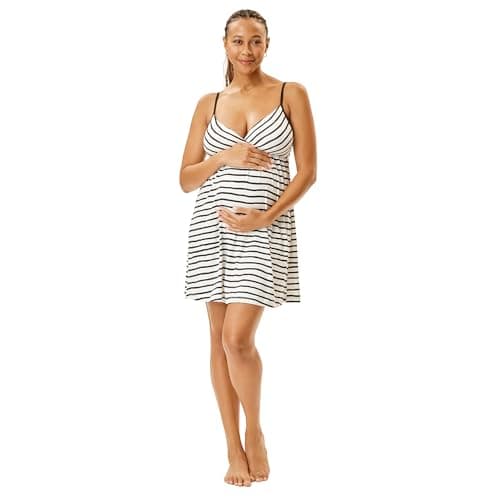 Motherhood Maternity Womens Wrap Neck Chemise, Perfect Line/Coconut Milk with Core Black,Medium
