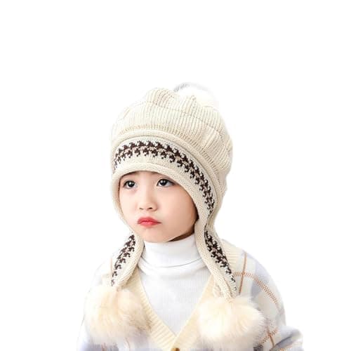 XYX Girls Winter Warm Elastic Soft Ear Protection Knitted Sherpa Ski Hats Fleece Lined Peruvian Cover Ears Beanie Hat