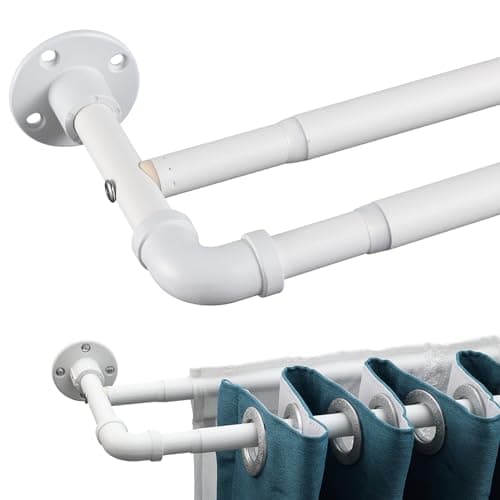 Double Curtain Rods for Windows 66 to 120, Matte White Wrap Around Curtain Rod 1 inch Blackout Industrial Curtain Rod
