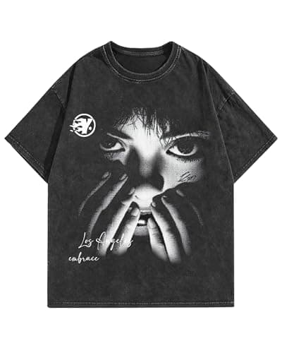 BAPHITY Unisex Graphic Tees T-Shirt Y2K Vintage Grunge Gothic, Black, XL