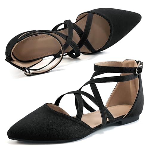 Reimferce Womens Ballet Flats for Wedding: Comfortable Dress Work Flat for 2026 - Ladies Dressy Zipper Walking Shoes Black-Suede