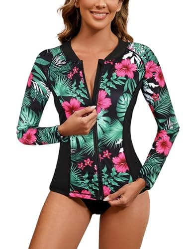 LURANEE Women's Zip Up Rash Guards for Women UPF50+ Long Sleeve Swimsuit