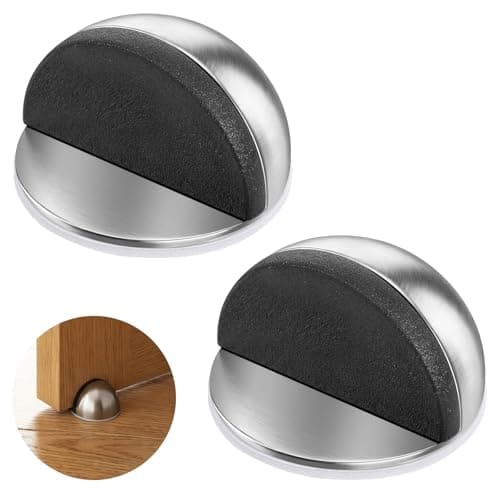 Self Adhesive Door Stoppers, 2Pcs No Drill Rubber Floor Door Stop Silver