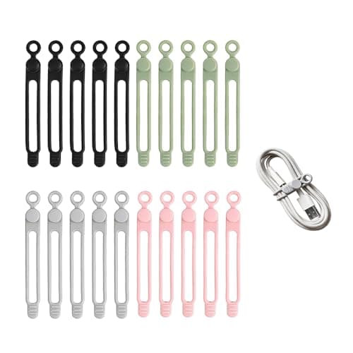 YUYUDEHM 20 Pcs Silicone Cable Straps, 4.2Inch, Black, Gray, Pink,Green
