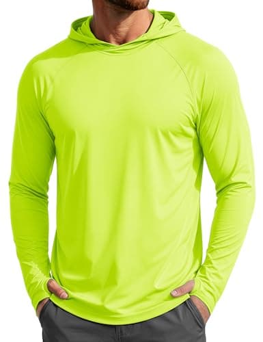 MAGCOMSEN Sun Shirts for Men with Hood Long Sleeve Rash Guard UPF 50+ Sun Hoodies UV Protection Fishing Shirt FlGreen M
