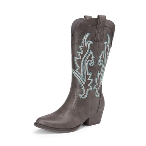 DREAM PAIRS Women's Cowboy Cowgirl Boots Embroidered Pointed Toe Low Heel Western Mid Calf Boot for Theme Party Country Concert,Size 6,Dark Brown,DWUMMB2503