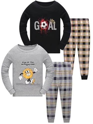 ZEBZOO Boys Pajamas 100% Cotton 4-Piece Pyjama for Kids Soccer Basketball Print Clothes 3 Years PJs