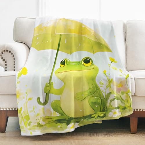 Levens Frog Gifts for Women Kids, Frog Blanket for Chair Couch Bed Sofa, Cute Frogs Birthday Decorations Lightweight Soft Cozy Frogs Rain Umbrella Throw Blankets for Boys 50"x60"