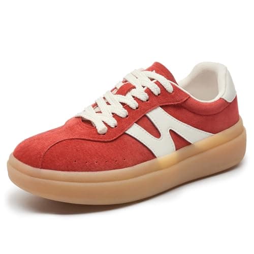 somiliss Sneakers for Women Genuine Leather Suede Upper Non-Slip TPR Outsole Tennis Walking Shoes for Women Fashion Sneakers Red