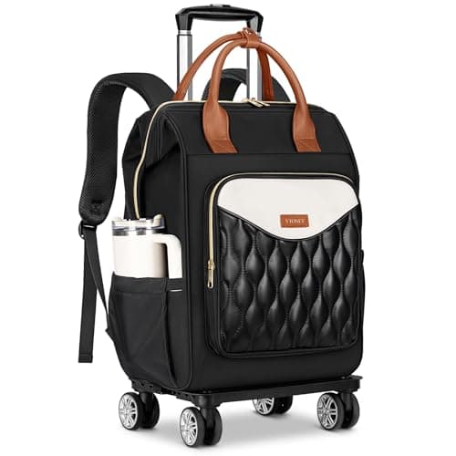 Ytonet Rolling Backpack for Women, 15.6 In Rolling Laptop Backpack with 4 Spinner Wheels, 2 In 1 Roller Travel Backpacks with Detachable Trolley, Carry On Rolling Laptop Bag for College Business Work