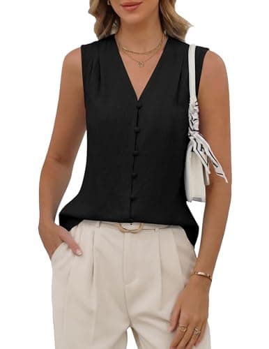 Zelroxa Womens Sleeveless Button Down Up Tank Tops Business Work Blouse