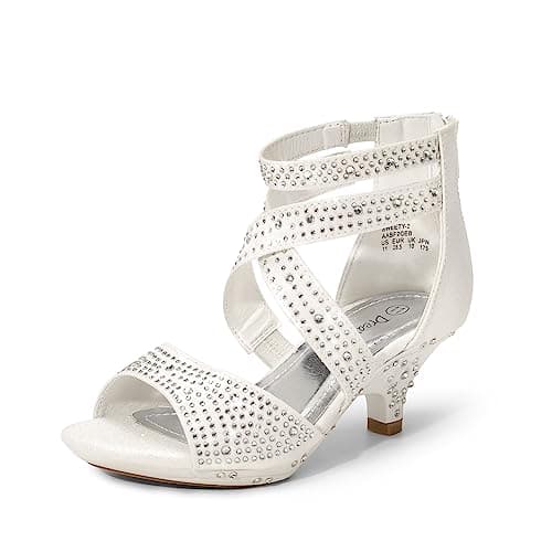 DREAM PAIRS Unisex-Child Sandals Low Heel Dress Pump Sandal Sweety-1, White-2-3 Little Kid