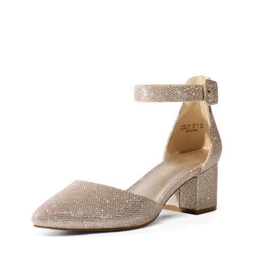 DREAM PAIRS ANNEE Pointed Toe Low Chunky Heels Pump Shoes,Size 5.5,Gold/Glitter,ANNEE