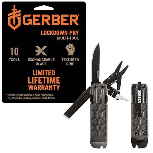 Gerber Gear Lockdown Pry 10-in-1 Multitool EDC Pocket Knife with Pry Bar for Survival, Hunting and Fishing, Gifts for Men