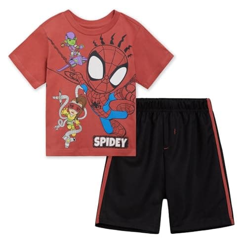 Marvel Spidey and His Amazing Friends Toddler Boys T-Shirt and Mesh Shorts Outfit Set Red/Black Spiderman 2T