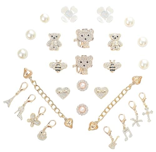 Bling Shoe Charms for Women,Gold Jewelry Shoe Accessories for Girly,Shoe Accessories With Holes,Sneakers and Socks Charms