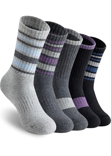 Candsliky Wool Socks for Mens, 5 Pairs Thermal Warm Hiking Super Thick Crew Work Cushion Sock for Men Winter Cold Weather(Grey)