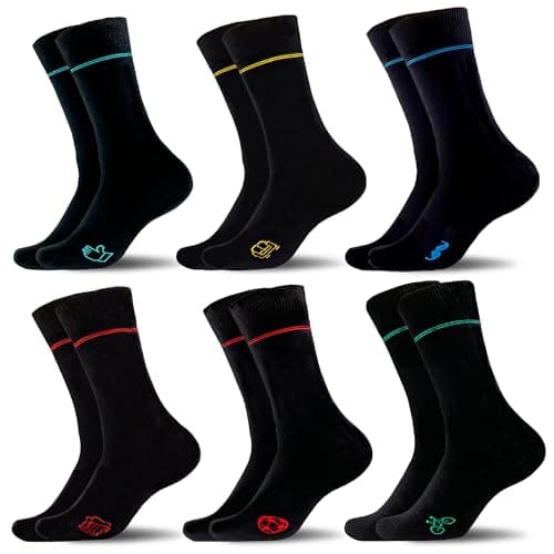 WeciBor Men's Black Dress Seamless Socks，6 Pack Patterned Combed Cotton and Soft Socks，Size 7-12