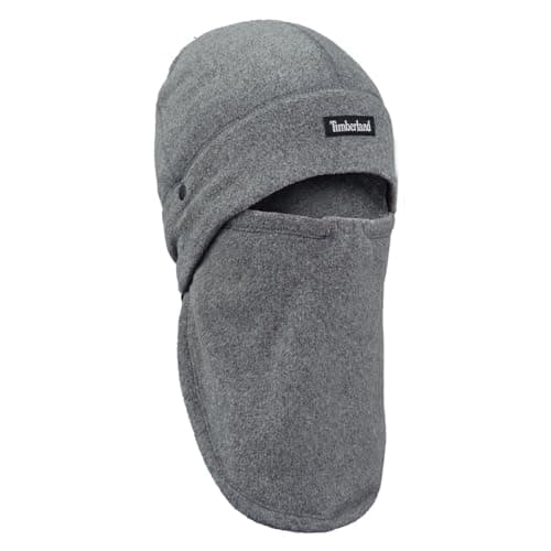 Timberland Men’s 2-in-1 Fleece Balaclava - Water Resistant, Convertible Hood with Face Cover, Soft Fleece for Cold Weather, Dark Grey Heather, One Size