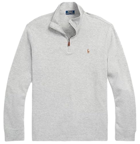 Polo Ralph Lauren POLO RALPH LAUREN Mens Classic Estate-Rib Quarter-Zip Pullover Sweater (XL, AndoverHeather)