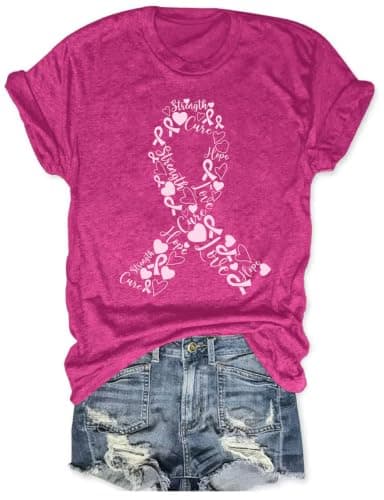 RECUTEWU Breast Caner Shirts for Women: Pink Ribbon Graphic T-Shirt