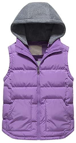 Pursky Big Boy's Versatile Quilted Padded Vest Heavy Duty Water-Resistant Thicken Puffy Vest Jacket Purple 10-12